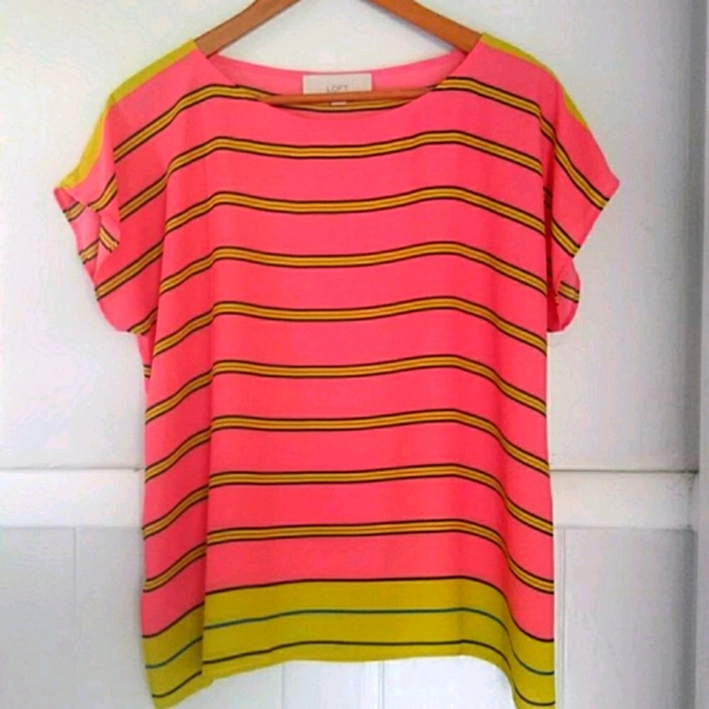 Loft yellow coral pink chiffon blouse